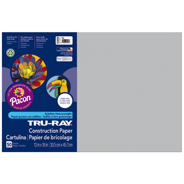 Tru-Ray Construction Paper, 50% Recycled, 12 x 18, Gray, Pack Of 50