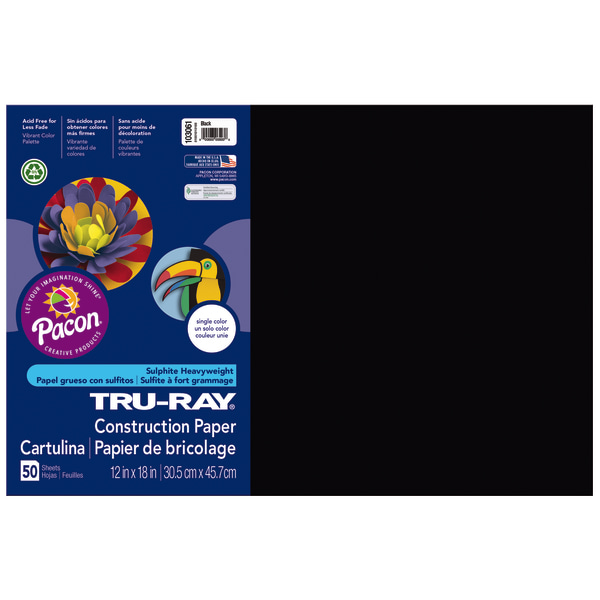 Tru-Ray Sulphite Construction Paper  12 x 18 Inches  Black  50 Sheets ((2PACKS))