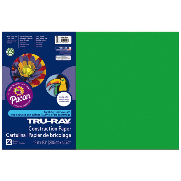 Tru-Ray Construction Paper, 50% Recycled, 12 x 18, Festive Green, Pack Of 50