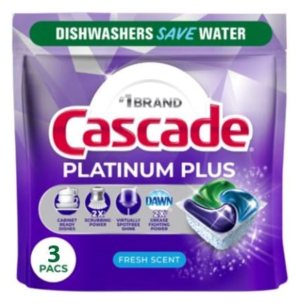 Cascade Platinum Plus ActionPacs Dishwasher Detergent Pods Fresh Scent 3 Pods Per Pack Case Of 30 Packs
