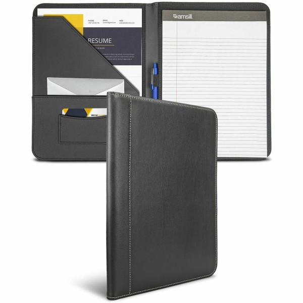 Samsill Letter Pad Folio - 8 1/2" x 11" - Leather - Black - 1 Each