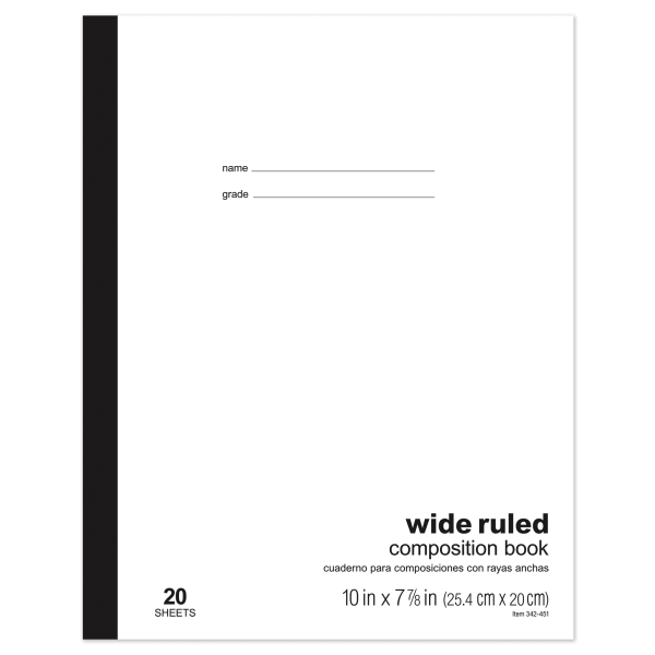 Office Depot Brand Schoolio Marble Composition Book Black/White 40 Sheets Wide Ruled 9 3/4 x 7 1/2 80 Pages 