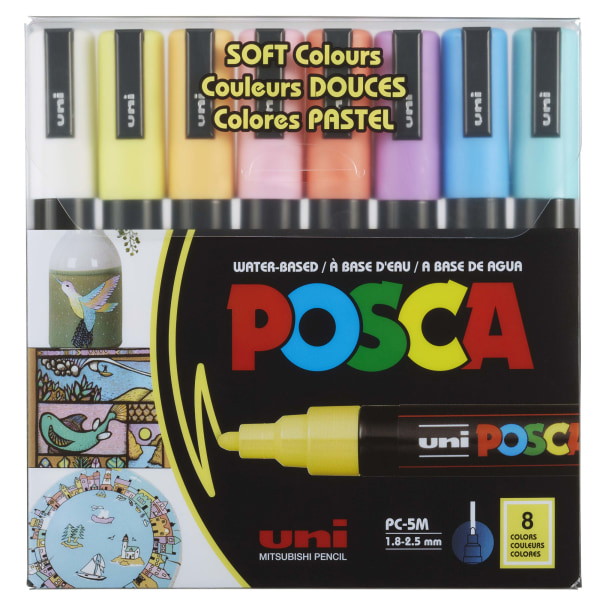uni POSCA Soft Colors 8pk PC-5M Water Based Paint Markers Medium Point 1.8-2.5mm in Assorted Colors