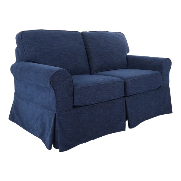 Photos - Sofa Ave Six Ashton Slip Cover Loveseat, Navy/Brown