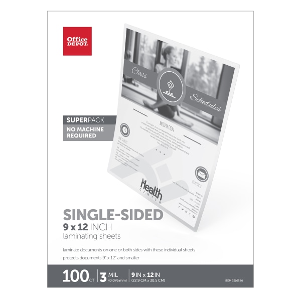 Office Depot® Brand Single-Sided Self-Sealing Laminating Sheets  9  x 12   3 Mil  Clear  Pack Of 100 Sheets