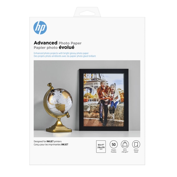 HP Advanced Photo Paper for Inkjet Printers, Glossy, Letter Size (8 1/2&quot; x 11&quot;), 66 Lb, Pack Of 50 Sheets (Q7853A) HEWQ7853A