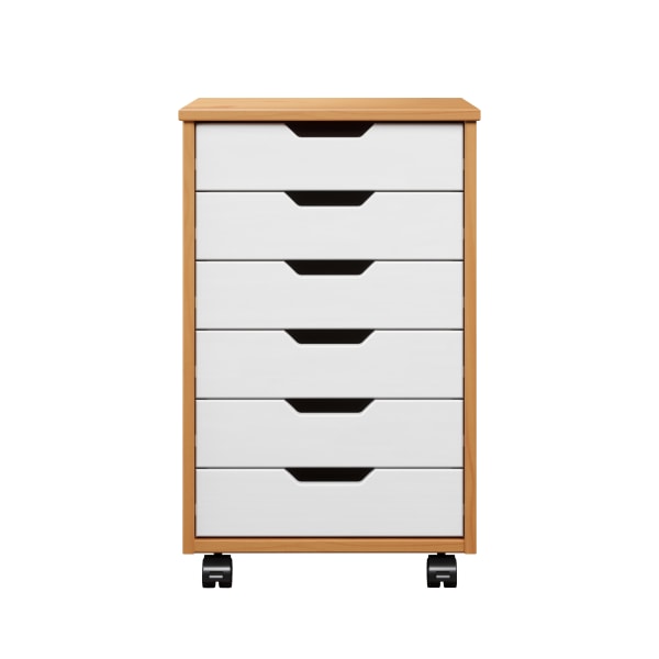 Trendfurn Omnia Wide Roll Cart, 6 Drawers, 25-3/4" x 16-1/8", White/Honey