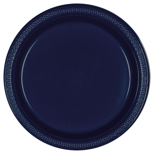 Amscan Round Plastic Plates, 7", True Navy, Pack Of 80 Plates