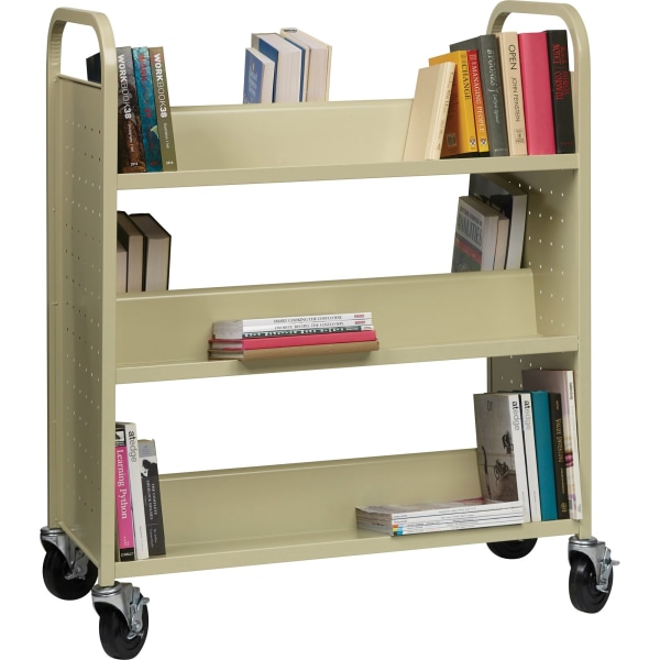 Lorell® Double-Sided Mobile Steel Book Cart, 6-Shelf, Putty -  49202