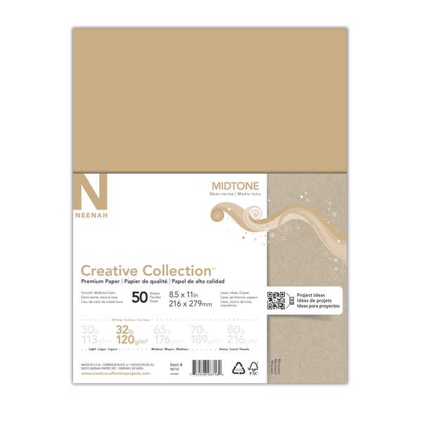 Neenah® Creative Collection™ Midtone Specialty Inkjet Paper, Moccasin, Letter Size (8 1/2" x 11"), Pack Of 50 Sheets, FSC® Certified