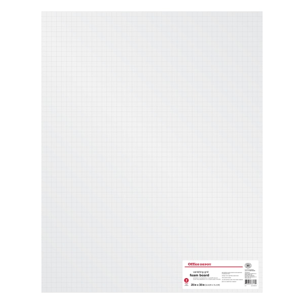 Office Depot Brand Foam Board With Grid, 20" x 30", White, Pack Of 2