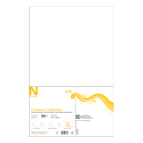 Neenah Creative Collection Paper, 80 Lb, Ledger Size (11 x 17), FSC Certified, Solar White, Pack Of 50 Sheets