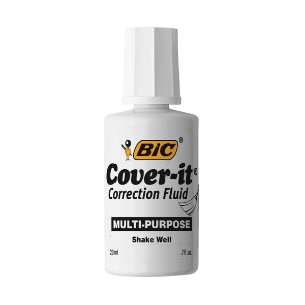 BIC Cover-It Correction Fluid, 20 mL, White, Pack Of 12