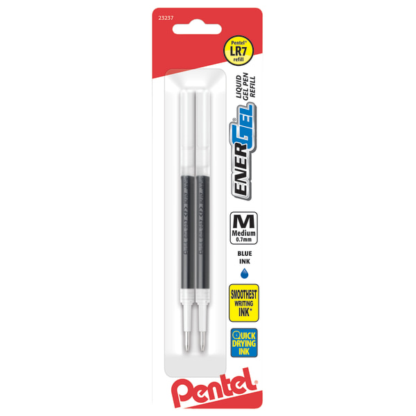 Pentel EnerGel Pen Refills, Medium Point, 0.7 mm, Blue Ink, Pack Of 2