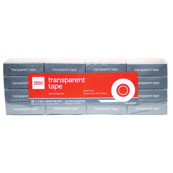 Office Depot&reg; Brand Transparent Tape Refills, 3/4&quot; x 1,296, Clear, Pack Of 16 3616705