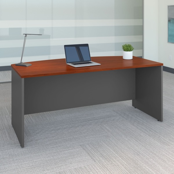 Bush Business Furniture Components Bow Front Desk, 72"W x 36"D, Hansen Cherry/Graphite Gray, Standard Delivery