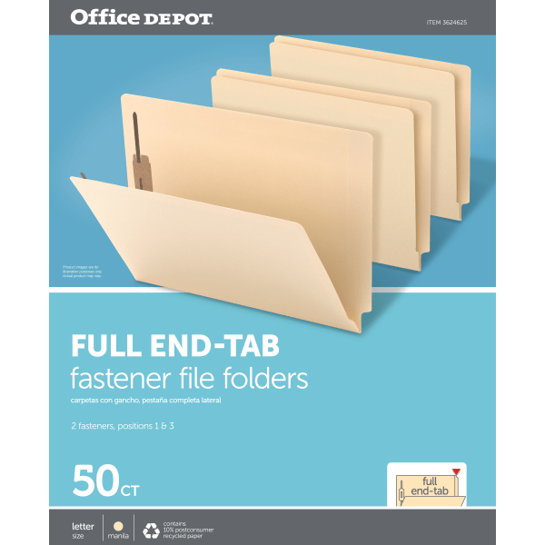 Office Depot® Brand End Tab Fastener Folders, 2 Bonded Fasteners