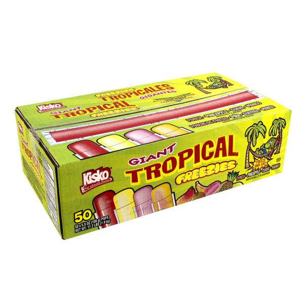 UPC 064331148657 product image for Kisko Freezies Freeze Pops, Giant Tropical, 5.5 Oz, Box Of 50, Assorted | upcitemdb.com