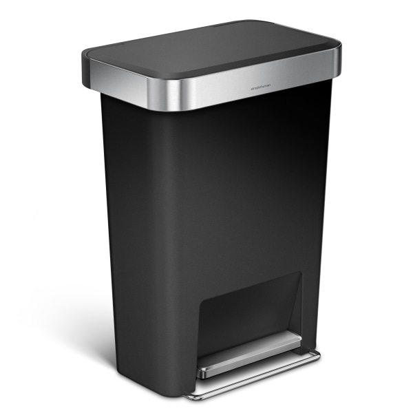Simplehuman 45 Liter Rectangular Liner Rim Plastic Kitchen Trash Can with Liner Pocket - Black