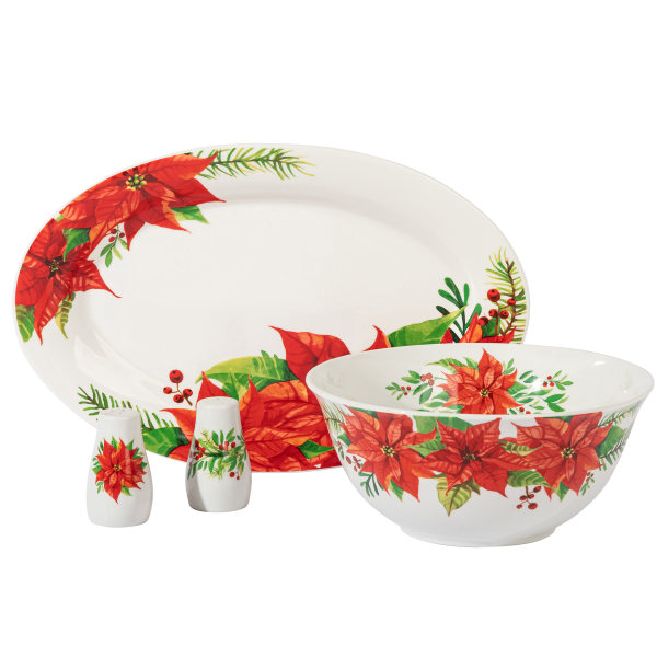 UPC 085081037954 product image for Gibson Home 4-Piece Ceramic Serving Set, White/Red | upcitemdb.com