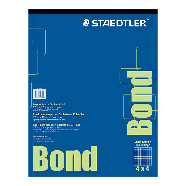 Staedtler� Bond Paper, 17" x 22", White With Blue Grid, 50 Sheets