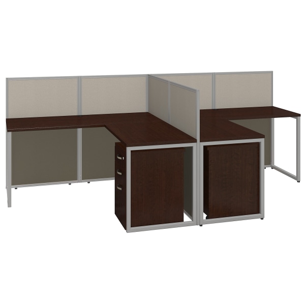 Bush® Business Furniture Easy Office 2-Person L Desk Open Office With Two 3-Drawer Mobile Pedestals, 44 7/8""H x 60 1/25""W x 119 9/10""D, Mocha Cherry, -  Bush Business Furniture, EOD560SMR-03K