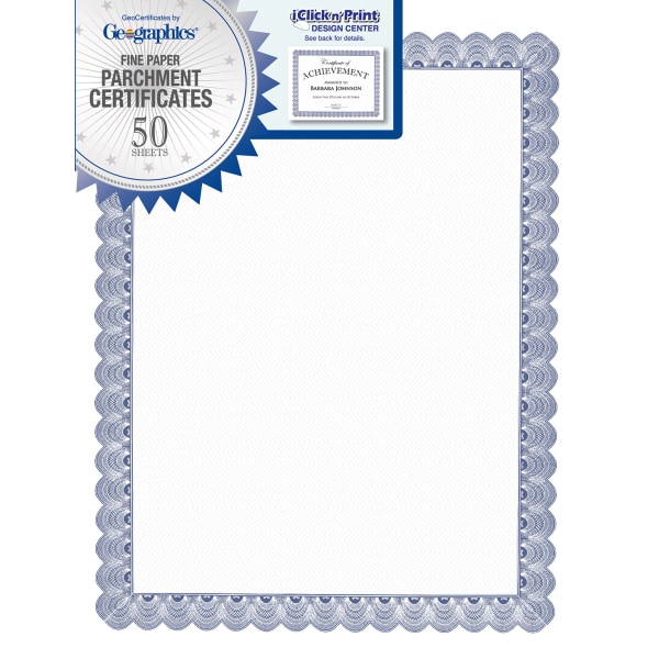 Geographics Conventional Blue Certificate - 24 lb - 11" x 8.50 ...