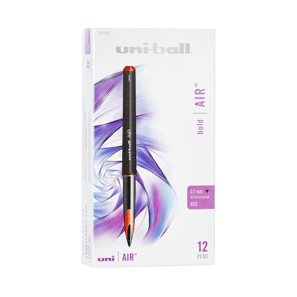 uni-ball AIR Rollerball Pen, Medium Point, 0.7 mm, Black Barrel, Red Ink, Pack Of 12