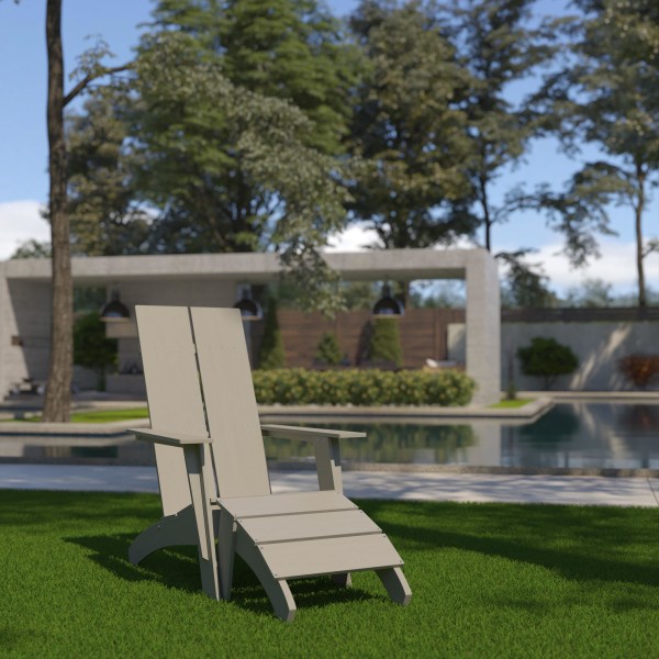 Photos - Garden Furniture Flash Furniture Sawyer Modern All-Weather Poly Resin Wood Adirondack Chair With Footrest, Gray JJC1450914309GY 