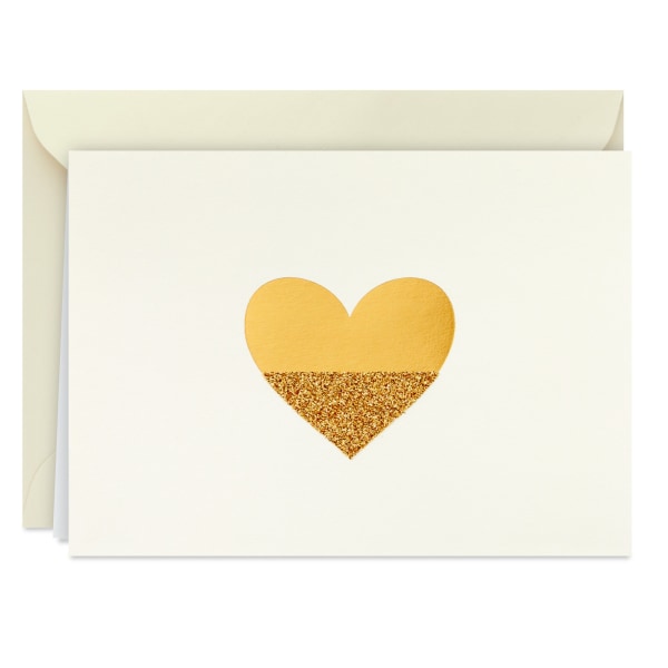 Hallmark Blank Notes, Sparkling Gold Heart (Pack of 10 Cards with Envelopes)