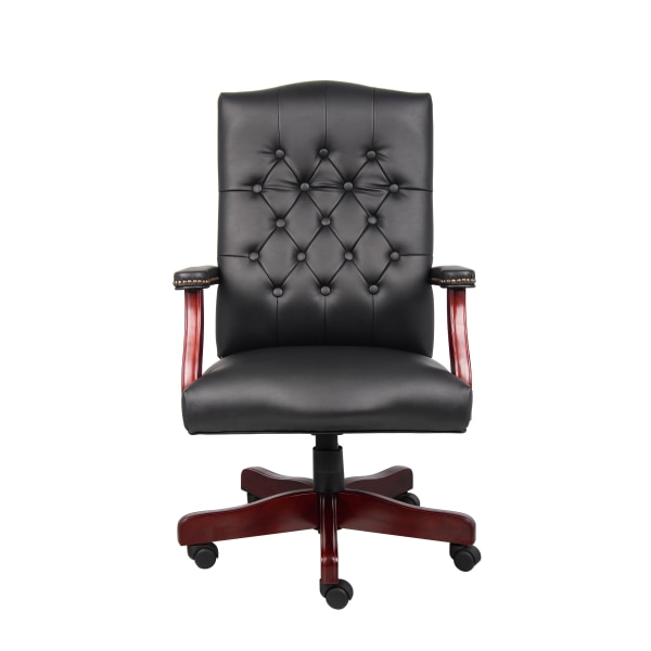 Boss Office Products Traditional Ergonomic High-Back Executive Chair, 47""H,Black/Mahogany -  B905-BK