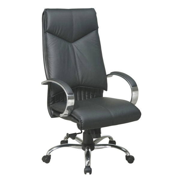 Office Star Deluxe Bonded Leather High-Back Chair, Black/Chrome