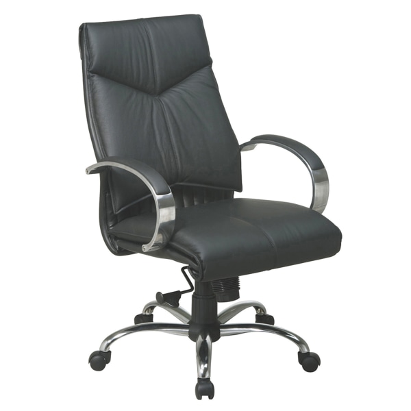 Office Star Deluxe Bonded Leather Mid-Back Chair, Black/Chrome