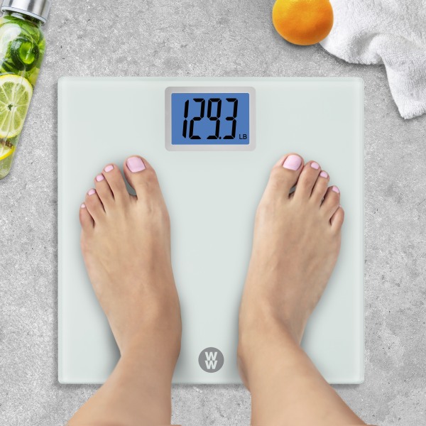 Super Large LCD Display with Backlight White - Weight Watchers: Glass Digital Bathroom Scale, High Capacity, Instant On