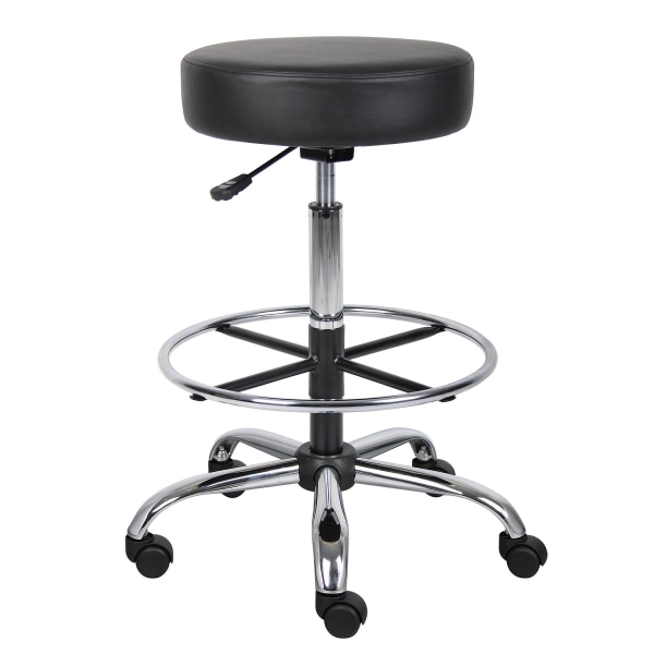 Boss Office Products Medical Stool With Foot Ring And Antimicrobial Vinyl, 34""H x 25""W X 25""D, Black/Chrome -  B16240-BK