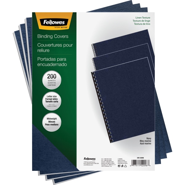 Fellowes� Linen Classic Presentation Covers, 8 1/2" 11", Navy, Pack Of 200