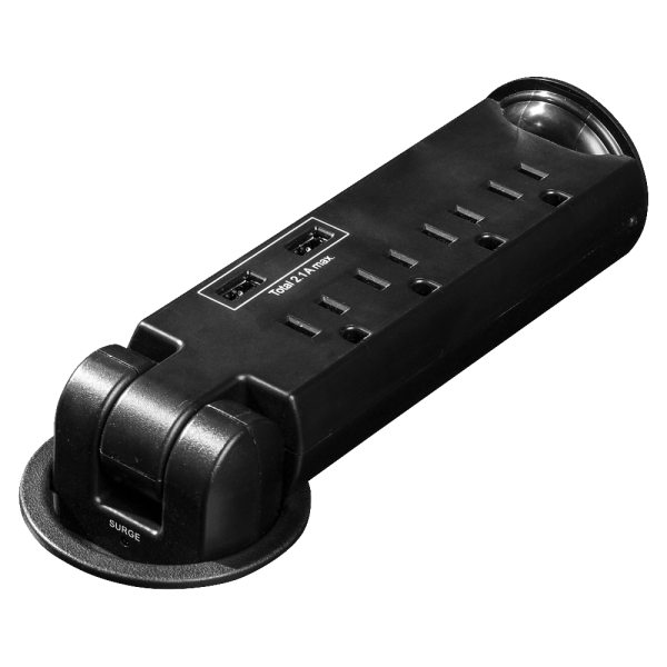 Lorell 4-Outlet Pull-Out Surge Protection Desktop Power Strip, 8' Cord, Black