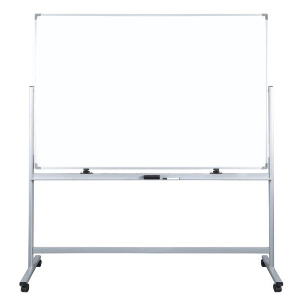 WorkPro Double-Sided Mobile Magnetic Dry-Erase Whiteboard Easel, 72" x 48", Aluminum Frame With Silver Finish