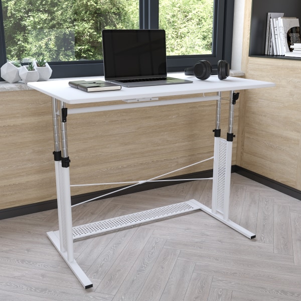 Photos - Office Desk Flash Furniture 40"Wide Height-Adjustable Sit-To-Stand Home , White 