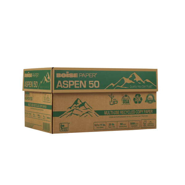 BOISE ASPEN 50% Recycled Multi-Use Copy Paper 8.5 x 11 Letter 92 Bright White 20 lb. 10 Ream Carton (5000 Sheets)