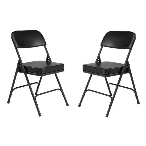 NPS 3200 Series Premium 2" Vinyl Upholstered Double Hinge Folding Chair, Black (2 Pack)