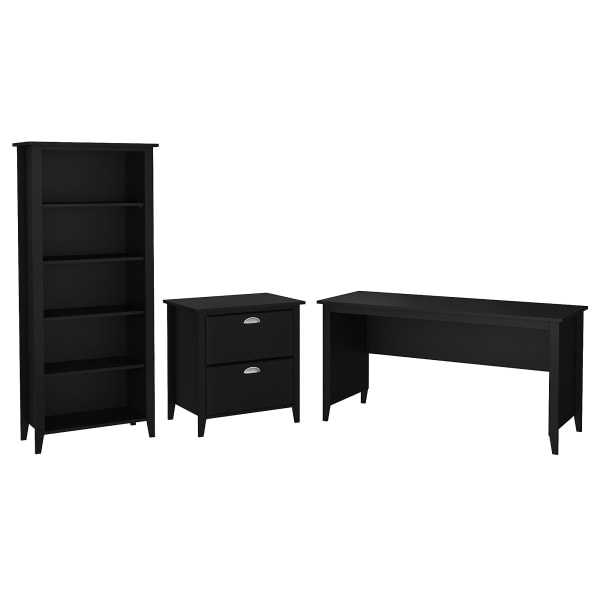 Kathy Ireland Home By Bush Furniture Connecticut 60 W Writing Desk With Lateral File Cabinet And 5 Shelf Bookcase Black Suede Oak Standard Delivery On Office Depot And Officemax Accuweather Shop