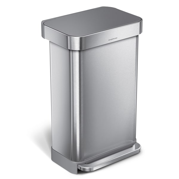 simplehuman 45L Rectangular Kitchen Step Trash Can with Liner Pocket Stainless Steel with Gray Plastic Lid