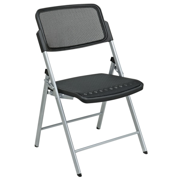 Office Star Pro-Line II ProGrid 2-Pack Folding Chairs, Black/Silver
