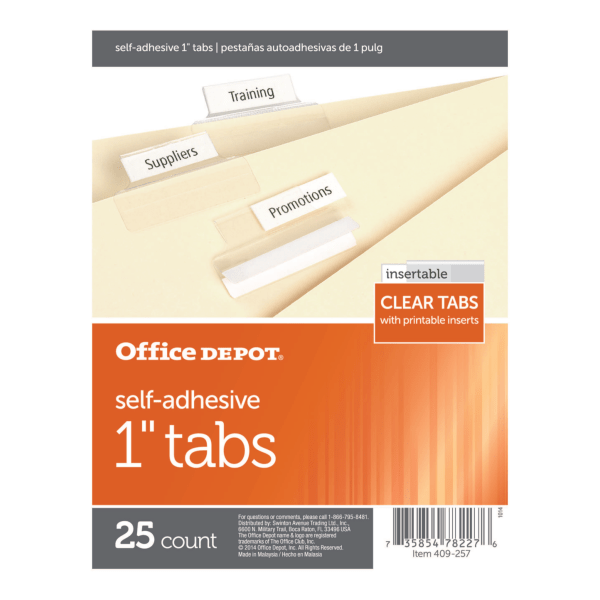 Office Depot® Brand SelfAdhesive Tabs With Printable Inserts, 1