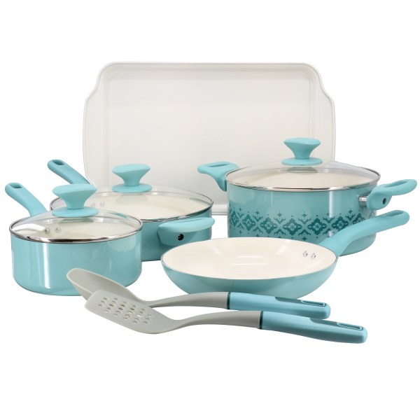 Spice By Tia Mowry 10Piece Aluminum Ceramic Nonstick Cookware Set Mint
