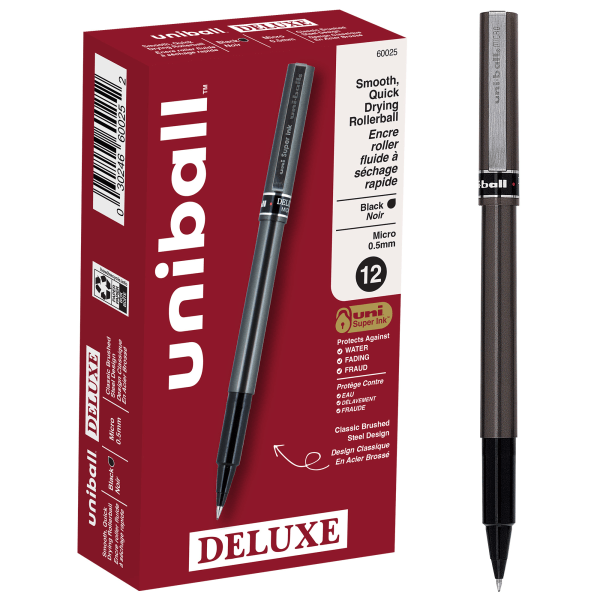 UPC 070530600254 product image for uni-ball® Deluxe Rollerball Pens, Micro Point, 0.5 mm, Charcoal Barrel, Black In | upcitemdb.com