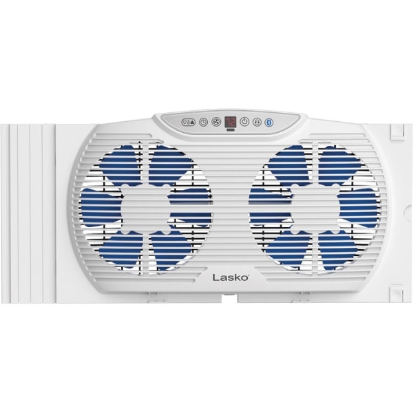 Lasko Electrically Reversible Twin Window Fan with Bluetooth - 3 Speed - Thermostat, Reverse Airflow, Timer, Bluetooth - 10.2"" Height x 21.7"" Width -  W09560