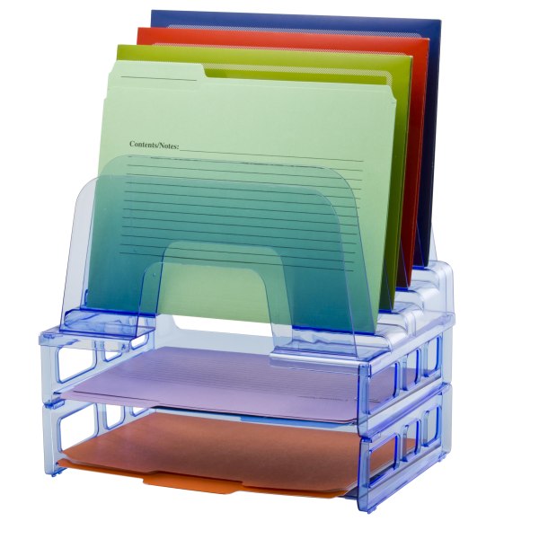 Officemate Blue Glacier Large Incline Sorter With Two Letter Trays, 4 1/4 x 13 3/8 x 9, Blue - 23211 - Office Supplies Help keep your workspace efficiently organized and sku 23211