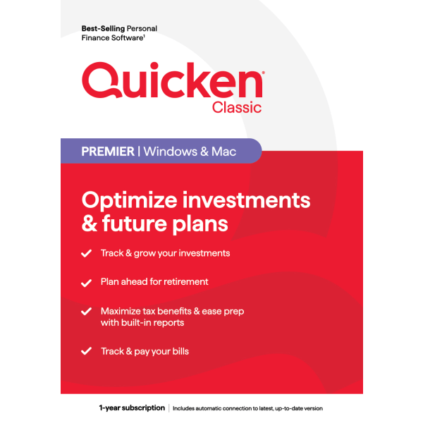 Quicken® Classic Premier, 1-Year Subscription, Windows®/Mac, Product Key -  170454
